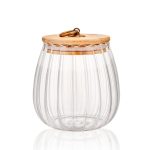 Elegant Ribbed Glass Storage Jar 700ml – Airtight Bamboo Lid Kitchen Container