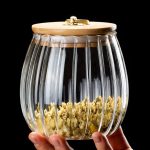 Elegant Ribbed Glass Storage Jar 700ml – Airtight Bamboo Lid Kitchen Container