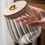Elegant Ribbed Glass Storage Jar 700ml – Airtight Bamboo Lid Kitchen Container