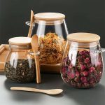 Glass Storage Jar with Bamboo Lid and Spoon – Airtight Eco-Friendly Kitchen Storage Container