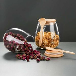 Glass Storage Jar with Bamboo Lid and Spoon – Airtight Eco-Friendly Kitchen Storage Container
