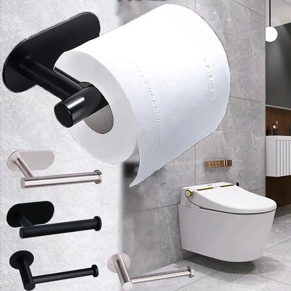 Adhesive Toilet Roll Paper Holder Organizer Wall Mount No Drill Stainless Steel Adhesive Toilet Roll Paper Holder Organizer Wall Mount No Drill Stainless Steel