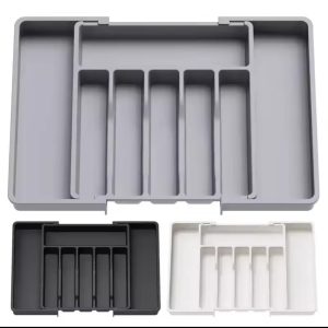 Expandable Cutlery Drawer Organizer – BPA-Free Adjustable Kitchen Tray (Grey, Black, White)