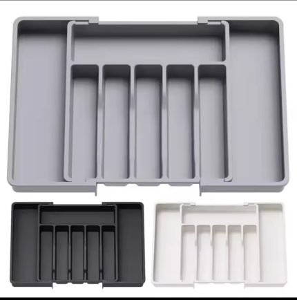 Expandable Cutlery Drawer Organizer – BPA-Free Adjustable Kitchen Tray (Grey, Black, White)
