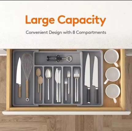 Expandable Cutlery Drawer Organizer – BPA-Free Adjustable Kitchen Tray (Grey, Black, White)