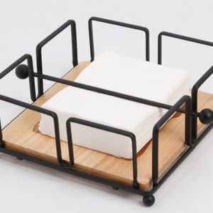 Luxury Metallic Serviette Holder with Bamboo Base – Gold & Black Napkin Holder