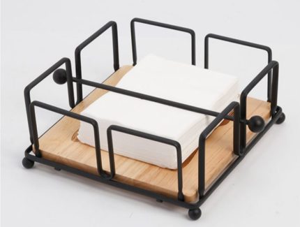 Luxury Metallic Serviette Holder with Bamboo Base – Gold & Black Napkin Holder