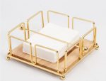 Luxury Metallic Serviette Holder with Bamboo Base – Gold & Black Napkin Holder