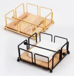 Luxury Metallic Serviette Holder with Bamboo Base – Gold & Black Napkin Holder