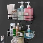 Punch Free Bathroom Shelf Storage Rack – Wall Mounted Organizer with Hooks