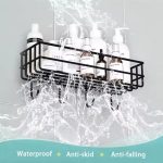 Punch Free Bathroom Shelf Storage Rack – Wall Mounted Organizer with Hooks