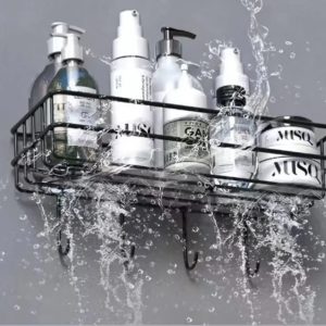 Punch Free Bathroom Shelf Storage Rack – Wall Mounted Organizer with Hooks