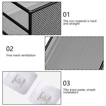 Large Mesh Bathroom Rack with Self Adhesive Stickers – No Drill Wall Shelf