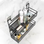 Large Mesh Bathroom Rack with Self Adhesive Stickers – No Drill Wall Shelf