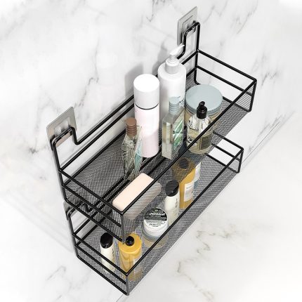 Large Mesh Bathroom Rack with Self Adhesive Stickers – No Drill Wall Shelf