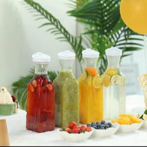 Clear Pitcher Bottle 1000ml Acrylic Water Jug with Flip Top Lid