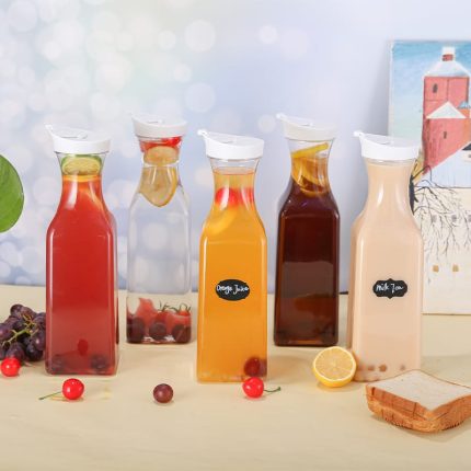 Clear Pitcher Bottle 1000ml Acrylic Water Jug with Flip Top Lid