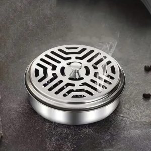Premium Stainless Steel Mosquito Coil Holder with Lid & Ashtray