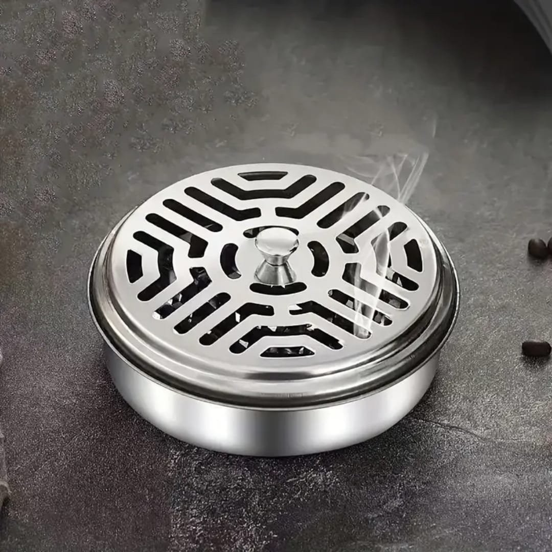 Premium Stainless Steel Mosquito Coil Holder with Lid & Ashtray Premium Stainless Steel Mosquito Coil Holder with Lid & Ashtray