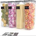 4pcs Airtight Food Storage Containers Set (2800ml Each) with Pantry Labels, Measuring Cups & Pen