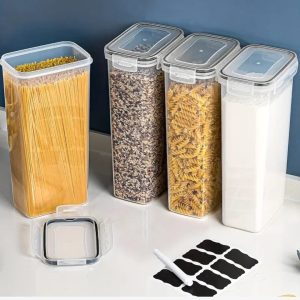 4pcs Airtight Food Storage Containers Set (2800ml Each) with Pantry Labels, Measuring Cups & Pen