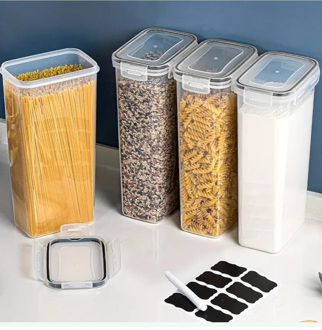 4pcs Airtight Food Storage Containers Set (2800ml Each) with Pantry Labels, Measuring Cups & Pen 4pcs Airtight Food Storage Containers Set (2800ml Each) with Pantry Labels, Measuring Cups & Pen
