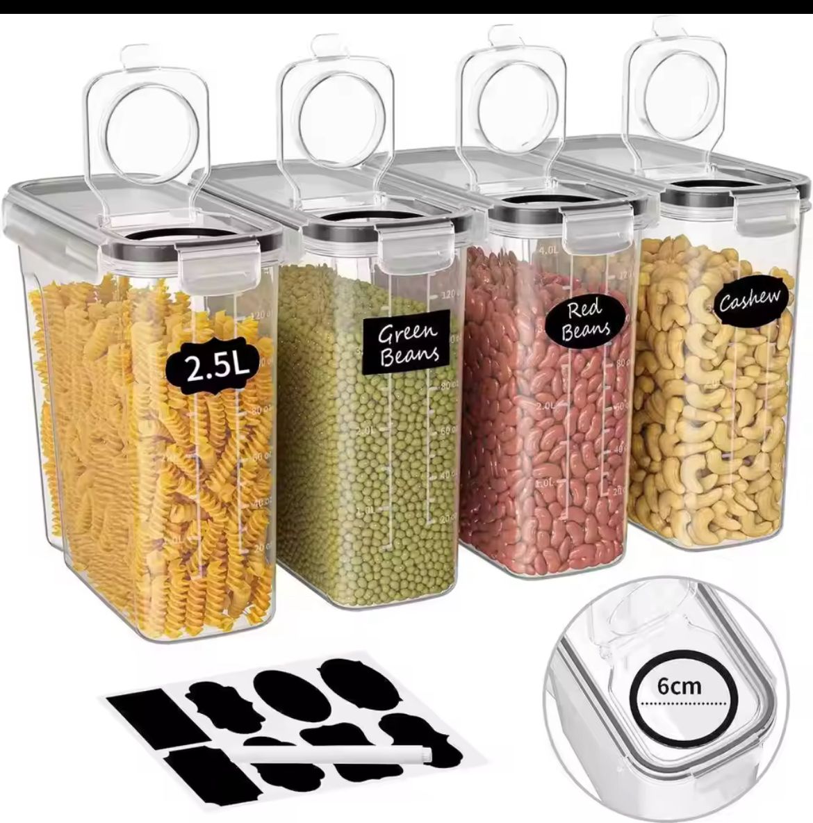 4pc Airtight Food Storage Containers 2.5L with Labels & Pen – Kitchen Storage