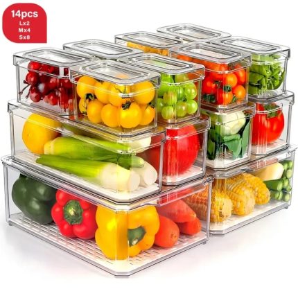 14pcs Stackable Fridge Storage Organizers – Transparent Acrylic Kitchen Storage Set