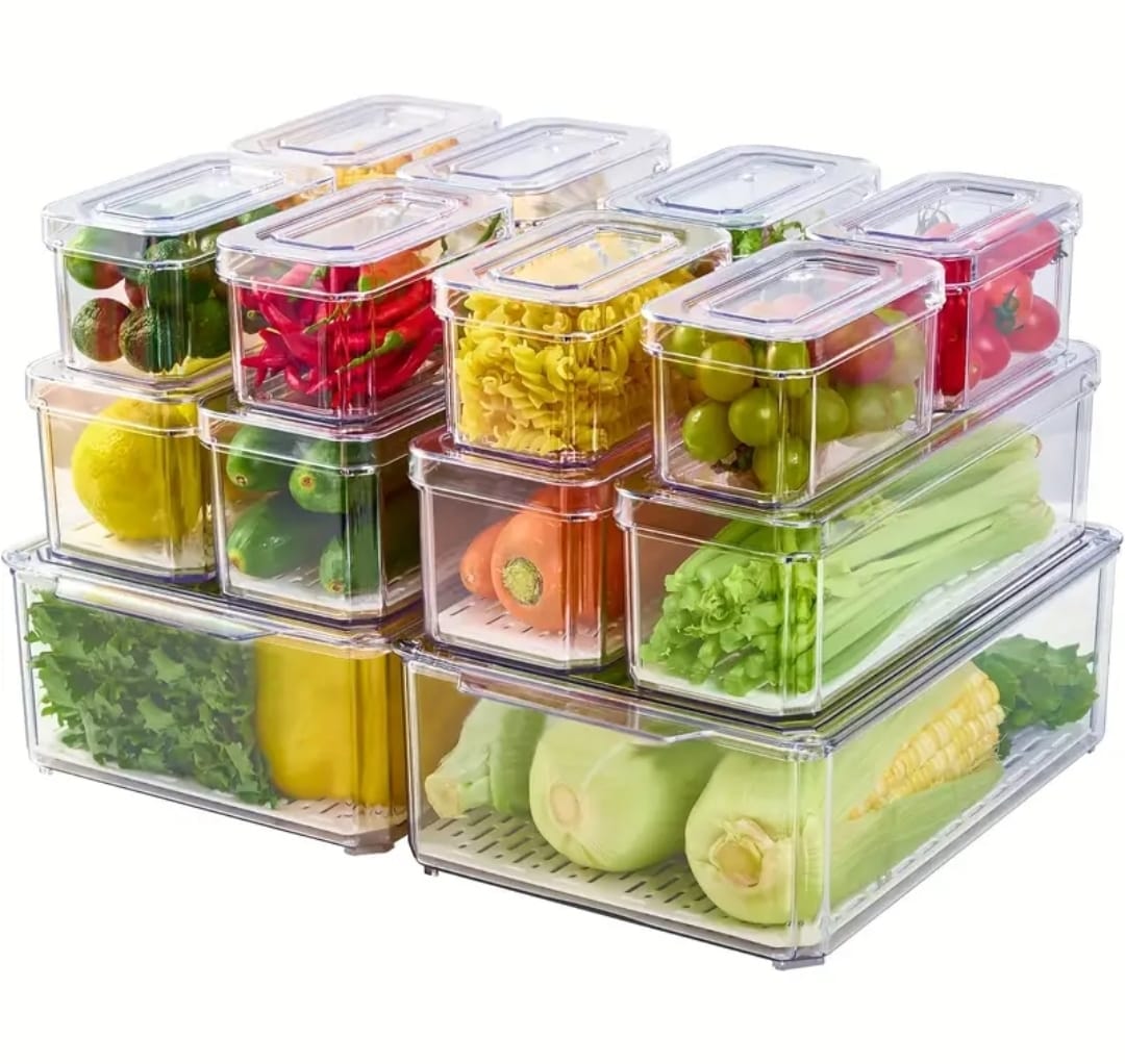 14pcs Stackable Fridge Storage Organizers – Transparent Acrylic Kitchen Storage Set 14pcs Stackable Fridge Storage Organizers – Transparent Acrylic Kitchen Storage Set
