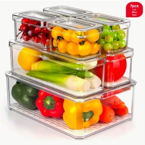 Premium 7pcs BPA-Free Stackable Acrylic Fridge Organizer Bins with Lids