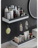 Modern Wall Mount Bathroom Shelf with Hooks – Space Saving Bathroom Organizer