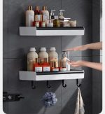 Modern Wall Mount Bathroom Shelf with Hooks – Space Saving Bathroom Organizer