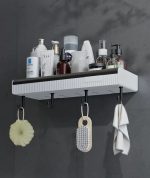 Modern Wall Mount Bathroom Shelf with Hooks – Space Saving Bathroom Organizer
