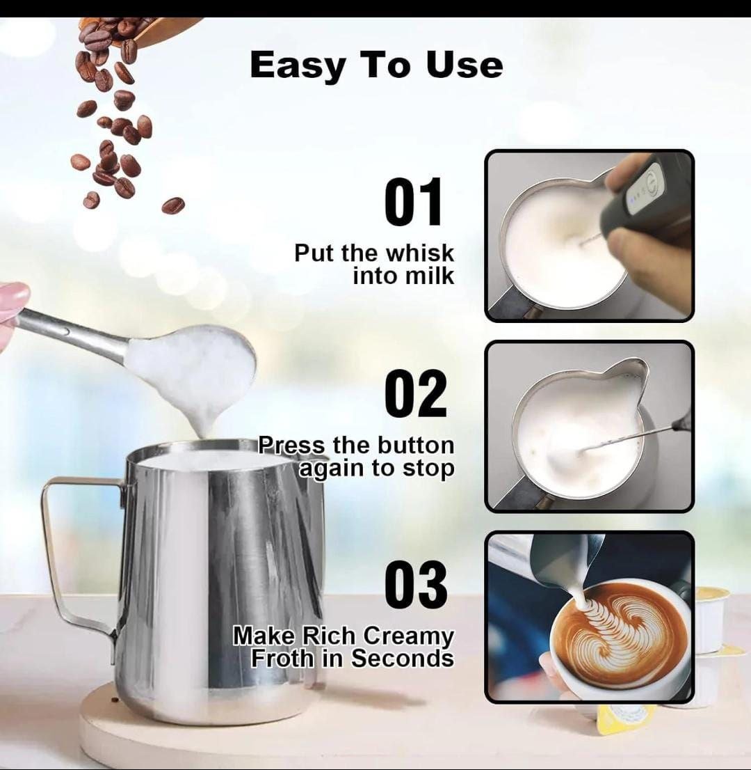 Milk Frother Handheld Coffee Blender & Egg Beater – Cordless Stainless Steel Mini Mixer - Image 3
