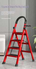 4 Steps Portable Foldable Ladder – Heavy Duty Kitchen, Home & Office Step Stool Black & Red