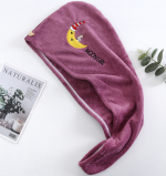 Cartoon Embroidered Dry Hair Towel – Microfiber Quick Dry Hair Turban Cap for Women & Girls
