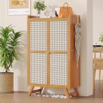 Modern Luxury Nordic Bamboo Shoe Cabinet with Door – Space Saving Shoe Storage Cabinet