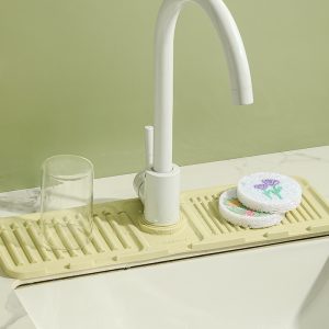 Silicone Faucet Mat Sink Splash Guard / Drainage Pad for Kitchen & Bathroom Sink – Cream & Grey