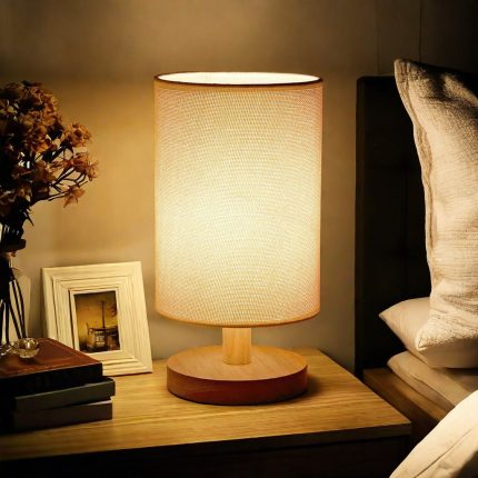 Modern Desk Lamp Shade with Bamboo Base – USB Rechargeable Touch Control Dimmable LED Night Light