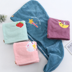 Cartoon Embroidered Dry Hair Towel – Microfiber Quick Dry Hair Turban Cap for Women & Girls