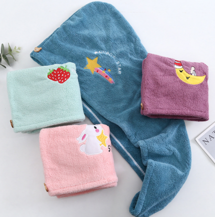 Cartoon Embroidered Dry Hair Towel – Microfiber Quick Dry Hair Turban Cap for Women & Girls