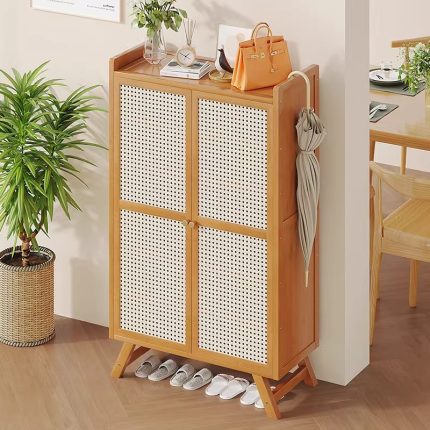 Modern Luxury Nordic Bamboo Shoe Cabinet with Door – Space Saving Shoe Storage Cabinet