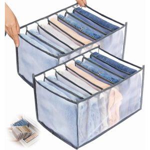 7 Grid Mesh Wardrobe Clothes Organiser – Foldable Drawer Clothes Compartment Storage Box
