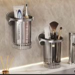 Wall Mount Toothbrush Holder & Bathroom Organizer – Self Adhesive Bathroom Storage Shelf
