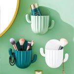 Multipurpose Self-Adhesive Cactus Storage Rack Kitchen Bathroom Toothbrush Holder Wall Mounted Organizer – White & Pink