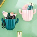 Multipurpose Self-Adhesive Cactus Storage Rack Kitchen Bathroom Toothbrush Holder Wall Mounted Organizer – White & Pink