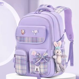 Checkered Student Backpack – Spine Protection School Bag for Kids