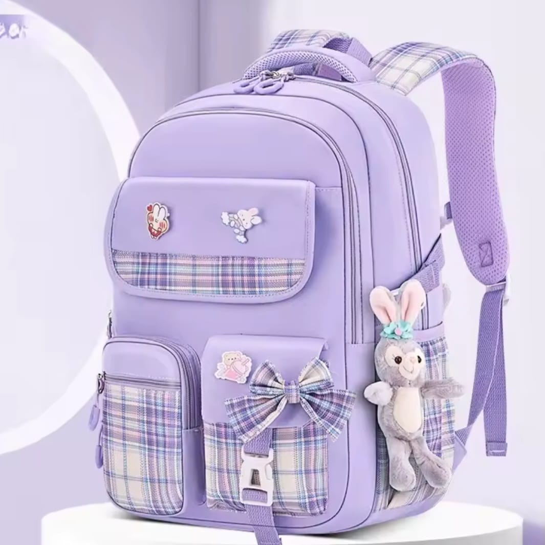 Checkered Student Backpack – Spine Protection School Bag for Kids