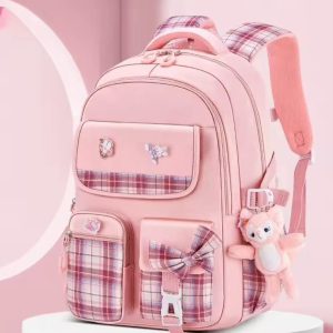 Checkered Student Backpack – Spine Protection School Bag for Kids