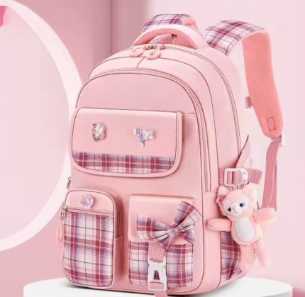 Checkered Student Backpack – Spine Protection School Bag for Kids